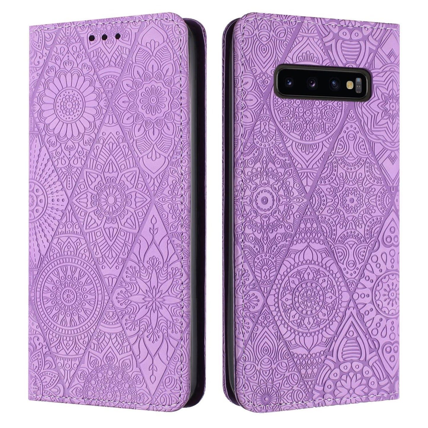 Samsung Galaxy S10 Embossed Leather Case with Card Holder & Stand