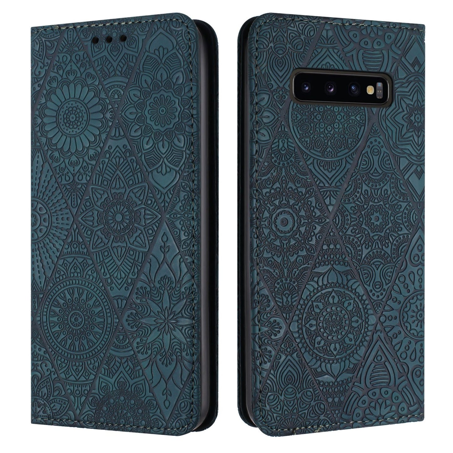 Samsung Galaxy S10 Embossed Leather Case with Card Holder & Stand