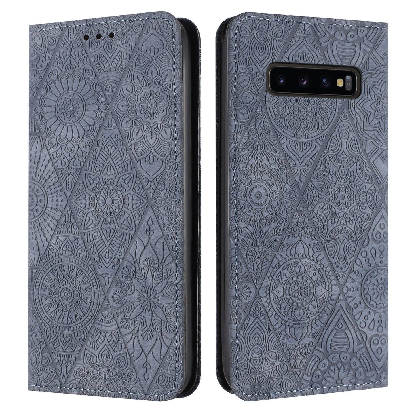 Samsung Galaxy S10 Embossed Leather Case with Card Holder & Stand