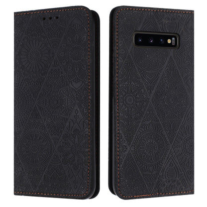 Samsung Galaxy S10 Embossed Leather Case with Card Holder & Stand