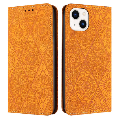 iPhone 15 Plus Ethnic Embossed Adsorption Leather Phone Case