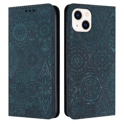 iPhone 15 Plus Ethnic Embossed Adsorption Leather Phone Case