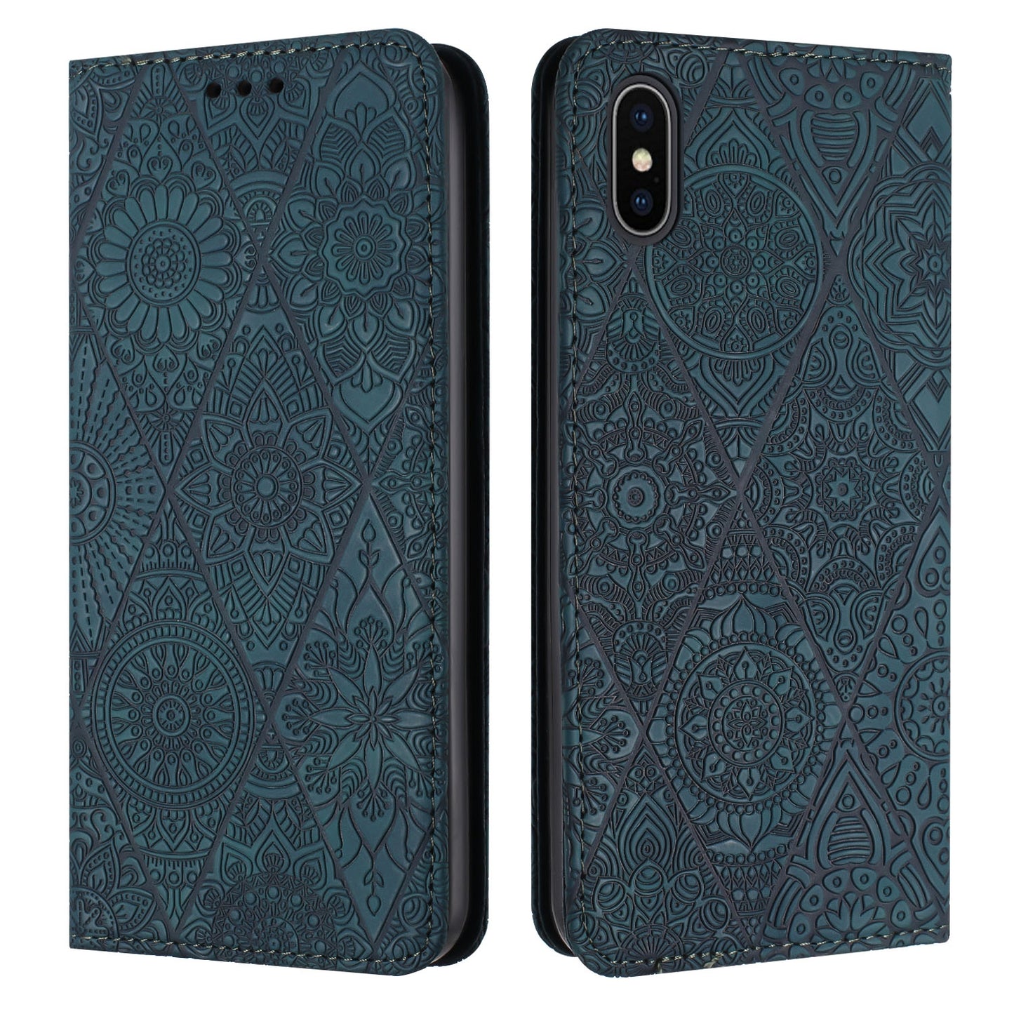 iPhone X / XS Ethnic Embossed Adsorption Leather Phone Case