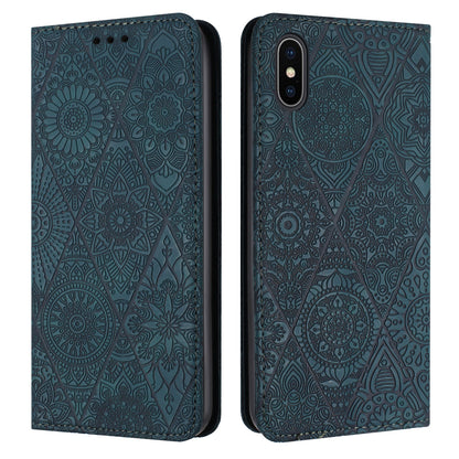 iPhone X / XS Ethnic Embossed Adsorption Leather Phone Case