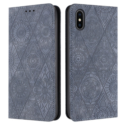 iPhone X / XS Ethnic Embossed Adsorption Leather Phone Case