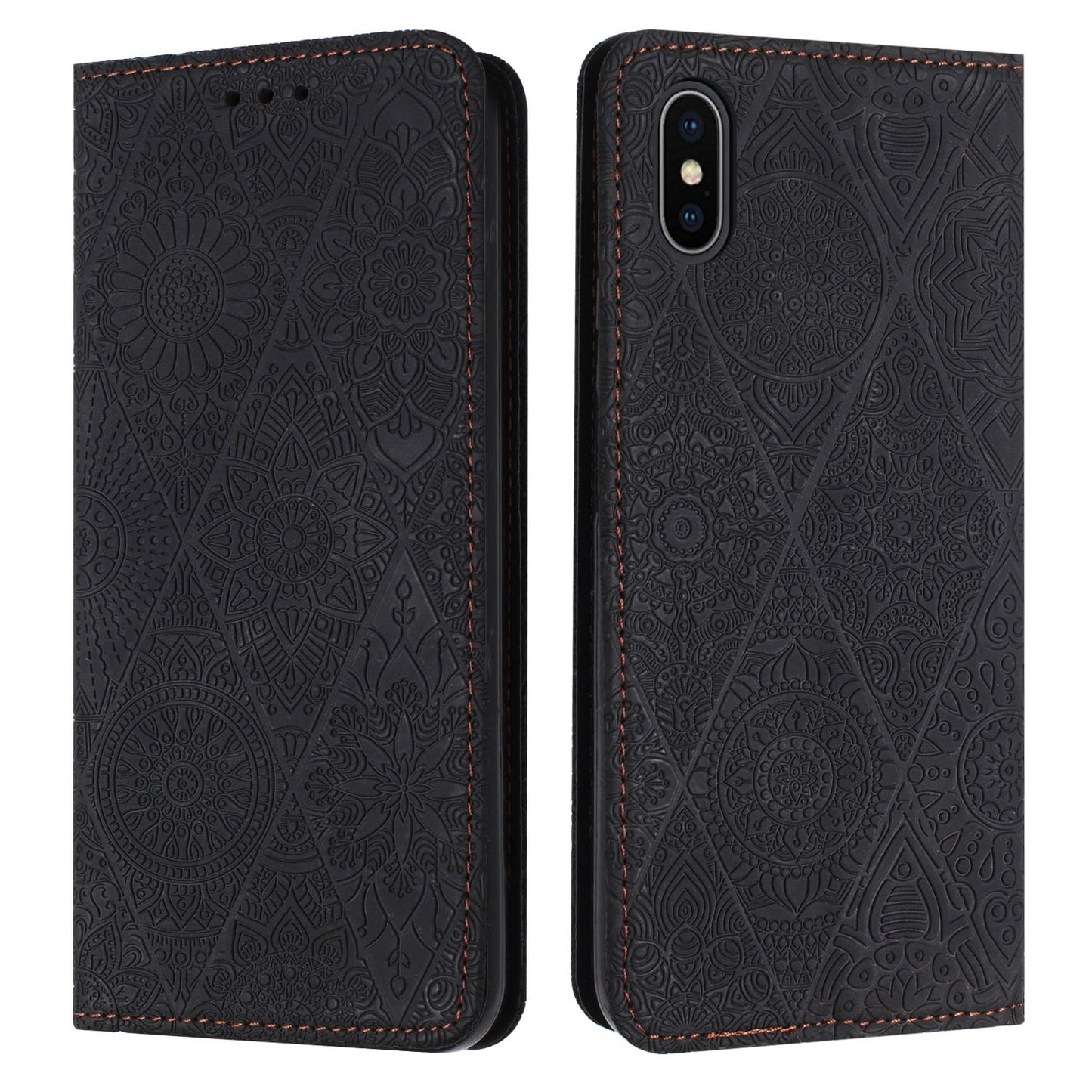 iPhone X / XS Ethnic Embossed Adsorption Leather Phone Case