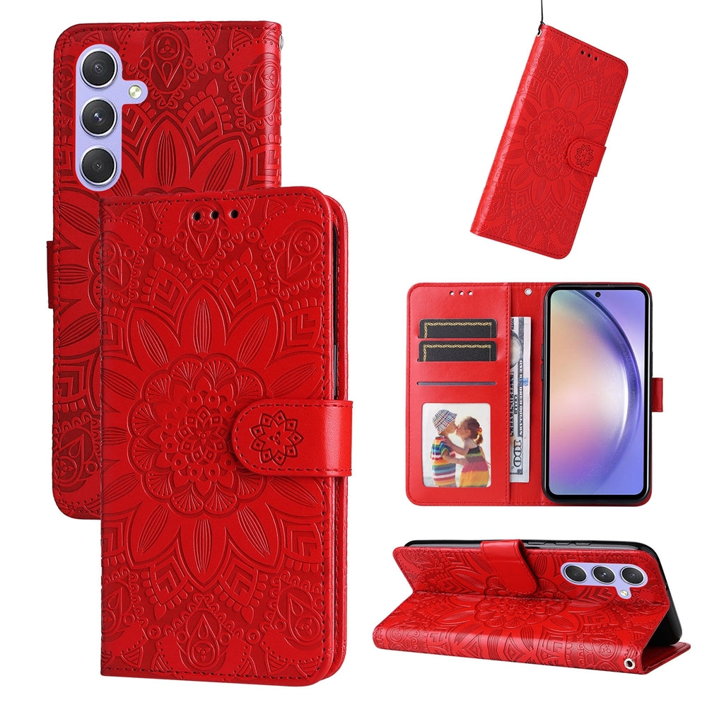 Samsung Galaxy M54 5G Sunflower Embossed Leather Wallet Phone Case with Kickstand and Card Holder