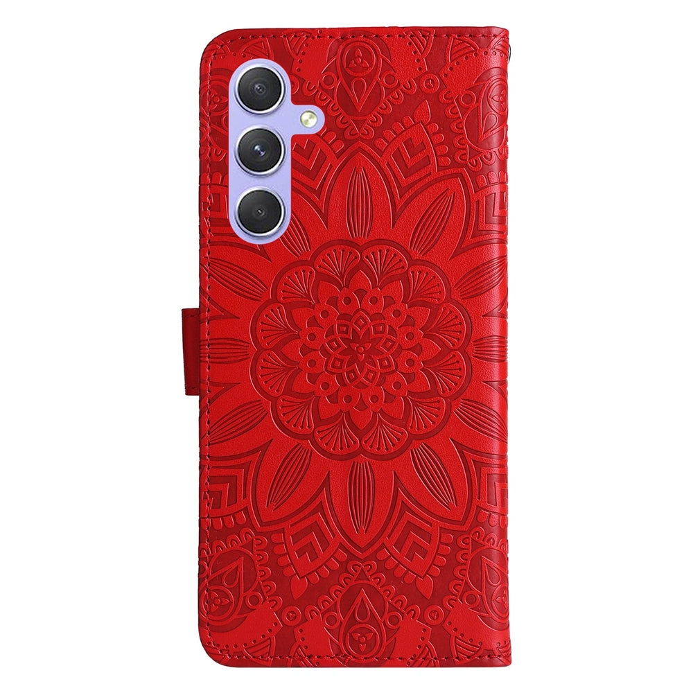 Samsung Galaxy M54 5G Sunflower Embossed Leather Wallet Phone Case with Kickstand and Card Holder