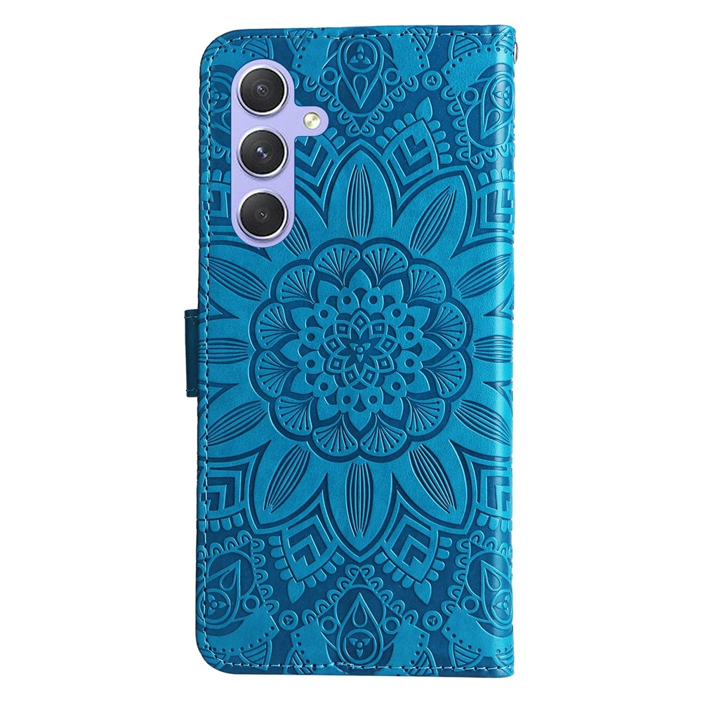 Samsung Galaxy M54 5G Sunflower Embossed Leather Wallet Phone Case with Kickstand and Card Holder