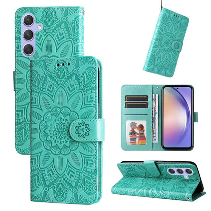 Samsung Galaxy M54 5G Sunflower Embossed Leather Wallet Phone Case with Kickstand and Card Holder