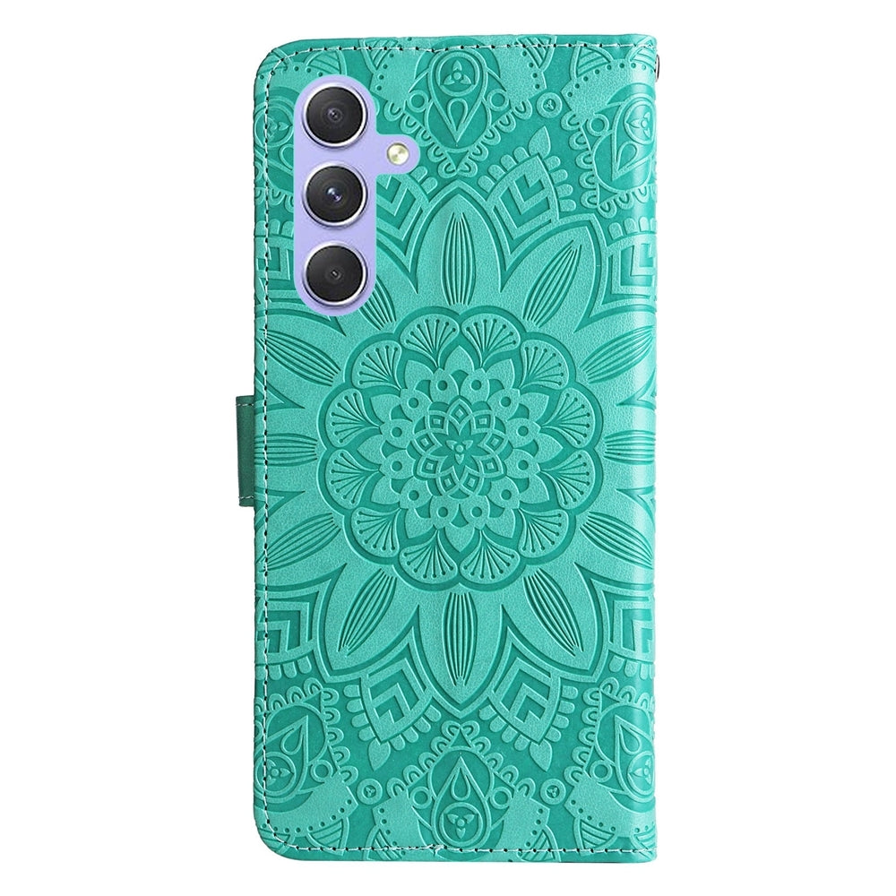 Samsung Galaxy M54 5G Sunflower Embossed Leather Wallet Phone Case with Kickstand and Card Holder