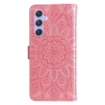 Samsung Galaxy M54 5G Sunflower Embossed Leather Wallet Phone Case with Kickstand and Card Holder