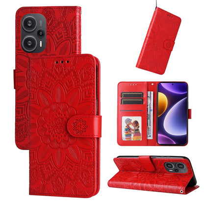 Xiaomi Redmi Poco F5 Sunflower Embossed Leather Wallet Phone Case with Kickstand and Card Holder