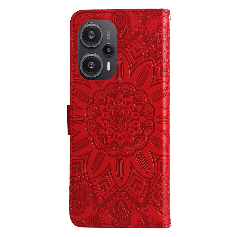 Xiaomi Redmi Poco F5 Sunflower Embossed Leather Wallet Phone Case with Kickstand and Card Holder