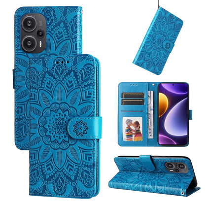 Xiaomi Redmi Poco F5 Sunflower Embossed Leather Wallet Phone Case with Kickstand and Card Holder