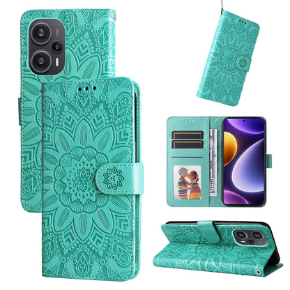 Xiaomi Redmi Poco F5 Sunflower Embossed Leather Wallet Phone Case with Kickstand and Card Holder