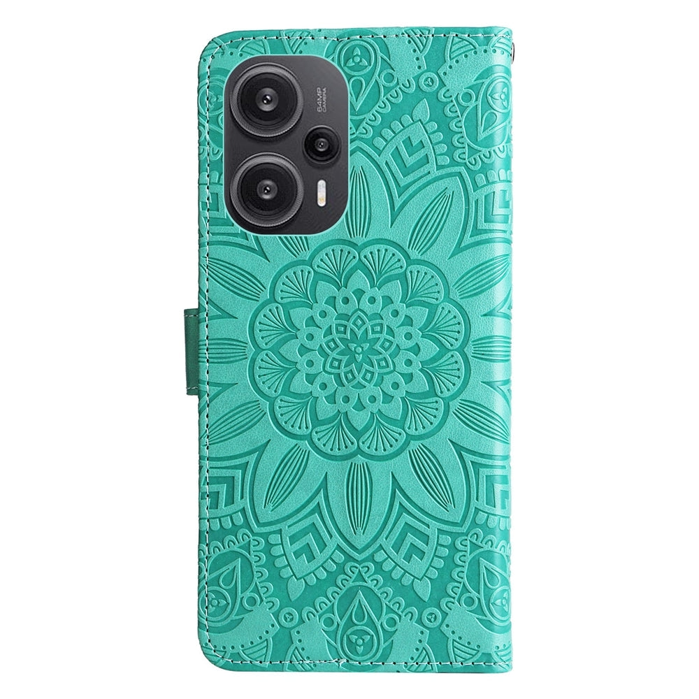 Xiaomi Redmi Poco F5 Sunflower Embossed Leather Wallet Phone Case with Kickstand and Card Holder