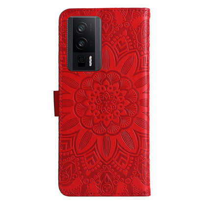 Xiaomi Redmi K60 Sunflower Embossed Leather Wallet Phone Case with Kickstand and Card Holder