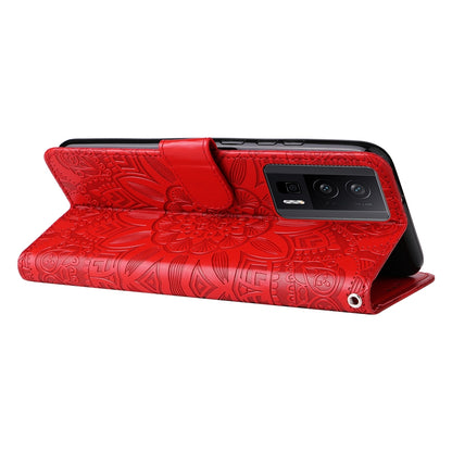 Xiaomi Redmi K60 Sunflower Embossed Leather Wallet Phone Case with Kickstand and Card Holder