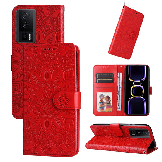 Xiaomi Redmi K60 Pro Sunflower Embossed Leather Wallet Phone Case with Kickstand and Card Holder