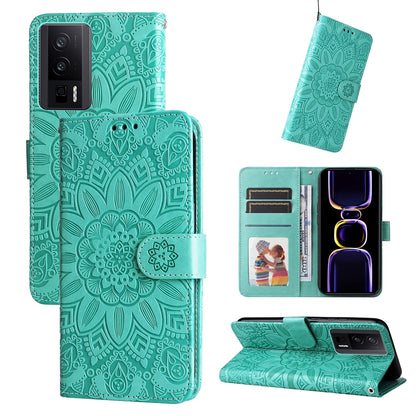 Xiaomi Redmi K60 Sunflower Embossed Leather Wallet Phone Case with Kickstand and Card Holder