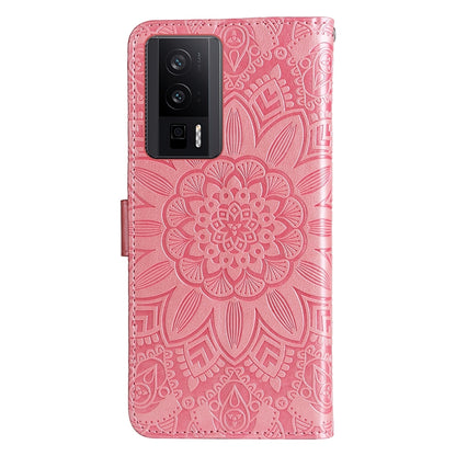 Xiaomi Redmi K60 Sunflower Embossed Leather Wallet Phone Case with Kickstand and Card Holder