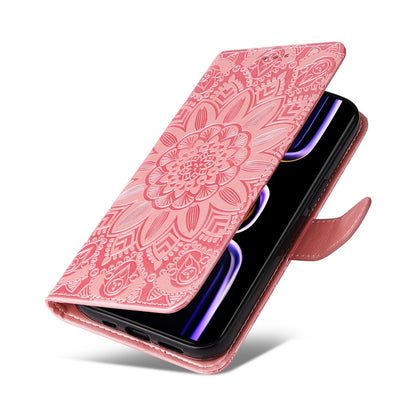 Xiaomi Redmi K60 Sunflower Embossed Leather Wallet Phone Case with Kickstand and Card Holder