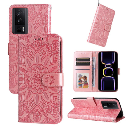 Xiaomi Redmi K60 Pro Sunflower Embossed Leather Wallet Phone Case with Kickstand and Card Holder