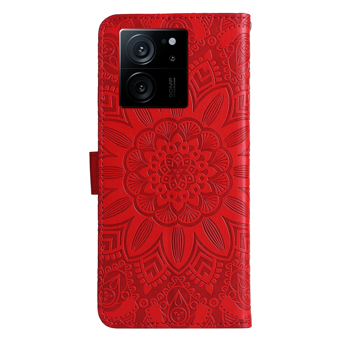 Xiaomi 13T Sunflower Embossed Leather Wallet Phone Case with Kickstand and Card Holder