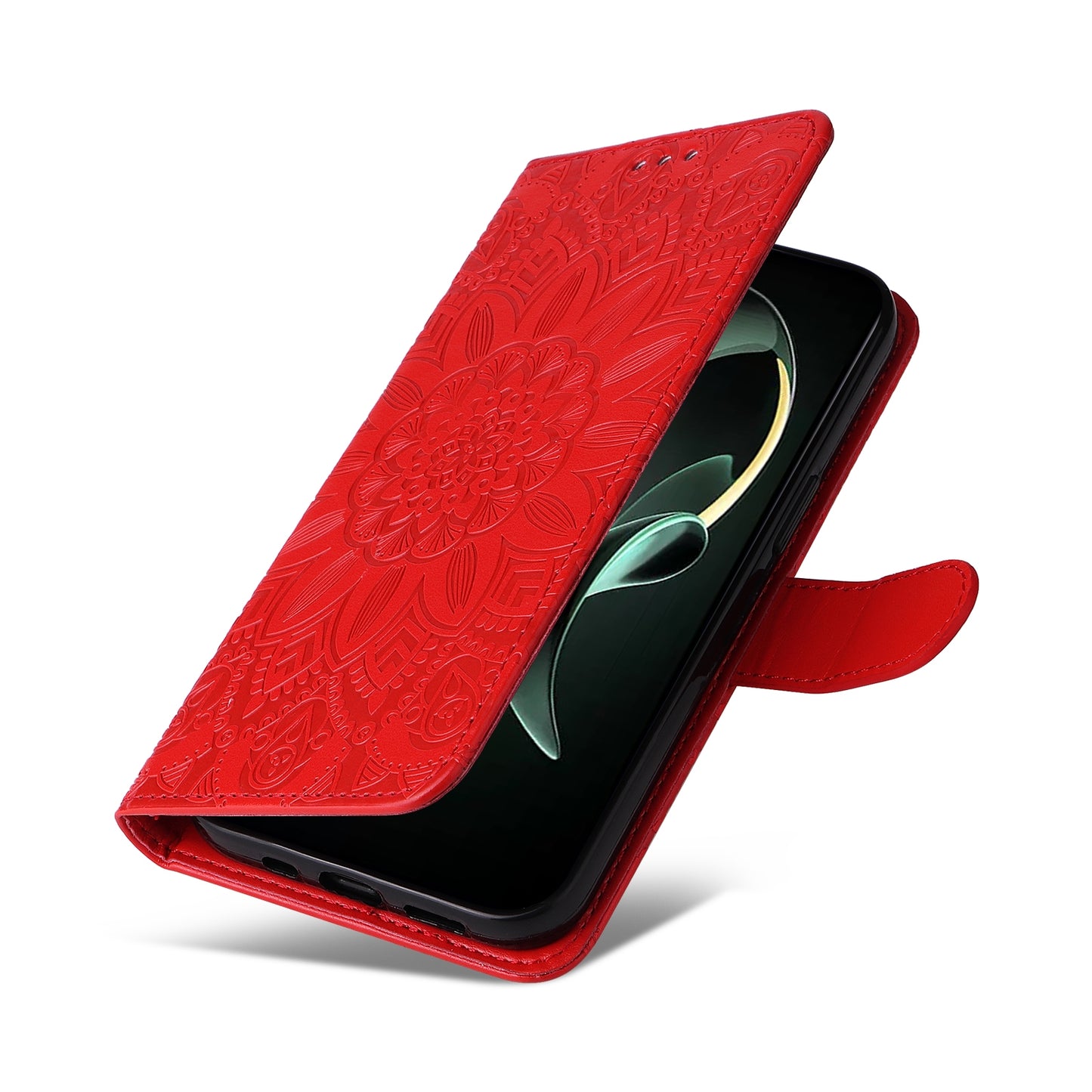 Xiaomi 13T Sunflower Embossed Leather Wallet Phone Case with Kickstand and Card Holder