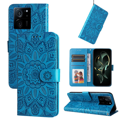 Xiaomi 13T Sunflower Embossed Leather Wallet Phone Case with Kickstand and Card Holder