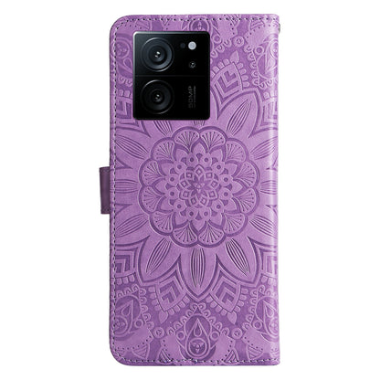 Xiaomi 13T Sunflower Embossed Leather Wallet Phone Case with Kickstand and Card Holder