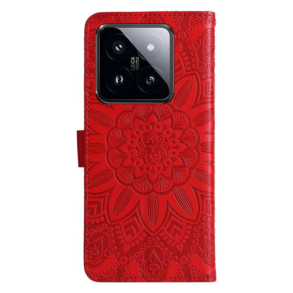 Xiaomi 14 Pro Sunflower Embossed Leather Wallet Phone Case with Kickstand and Card Holder