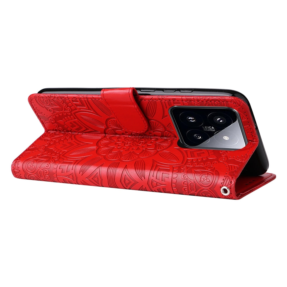 Xiaomi 14 Pro Sunflower Embossed Leather Wallet Phone Case with Kickstand and Card Holder