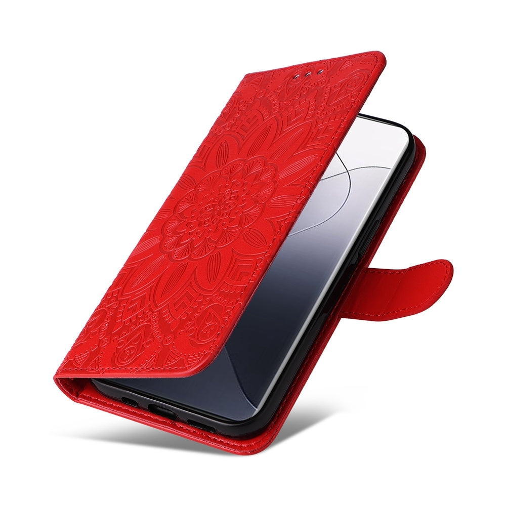 Xiaomi 14 Pro Sunflower Embossed Leather Wallet Phone Case with Kickstand and Card Holder