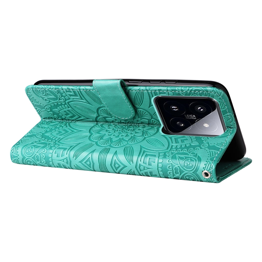 Xiaomi 14 Pro Sunflower Embossed Leather Wallet Phone Case with Kickstand and Card Holder