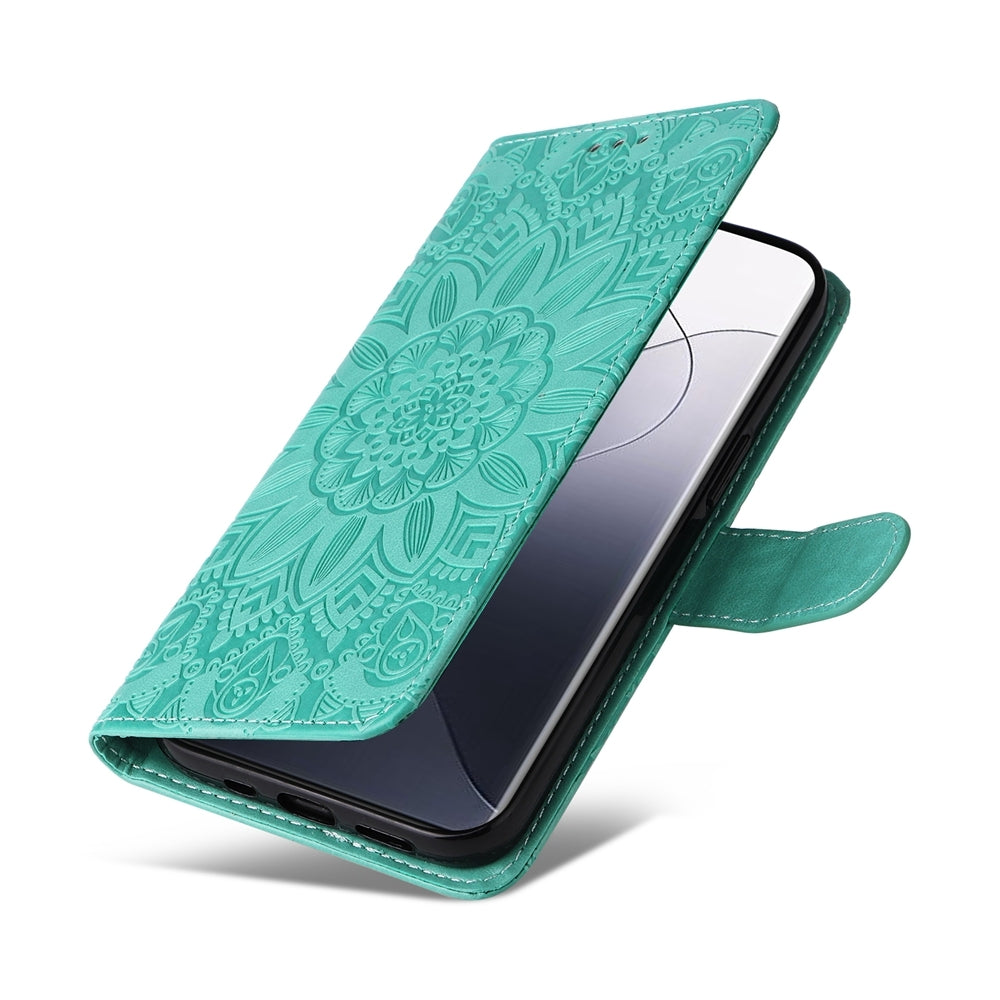 Xiaomi 14 Pro Sunflower Embossed Leather Wallet Phone Case with Kickstand and Card Holder