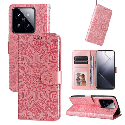 Xiaomi 14 Pro Sunflower Embossed Leather Wallet Phone Case with Kickstand and Card Holder