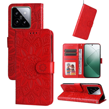 Xiaomi 14 Sunflower Embossed Leather Wallet Phone Case with Kickstand and Card Holder