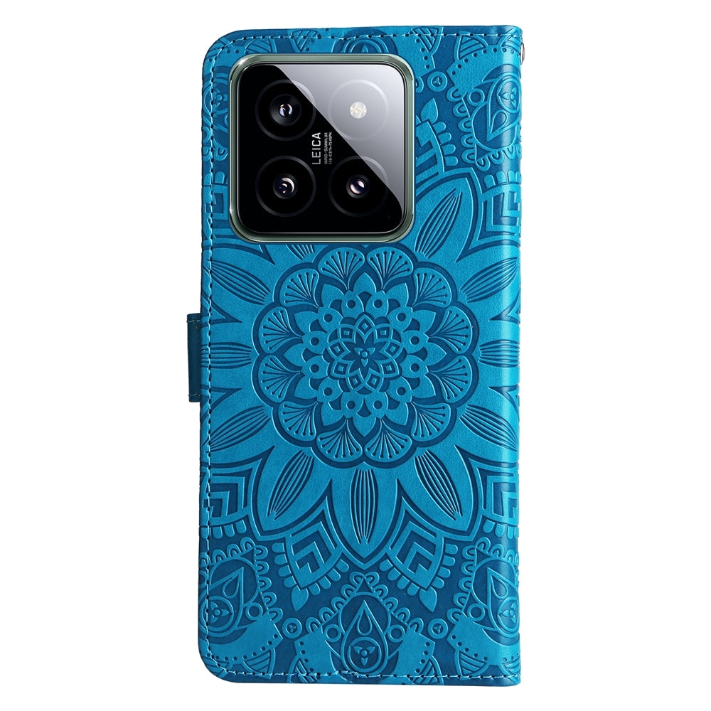 Xiaomi 14 Sunflower Embossed Leather Wallet Phone Case with Kickstand and Card Holder