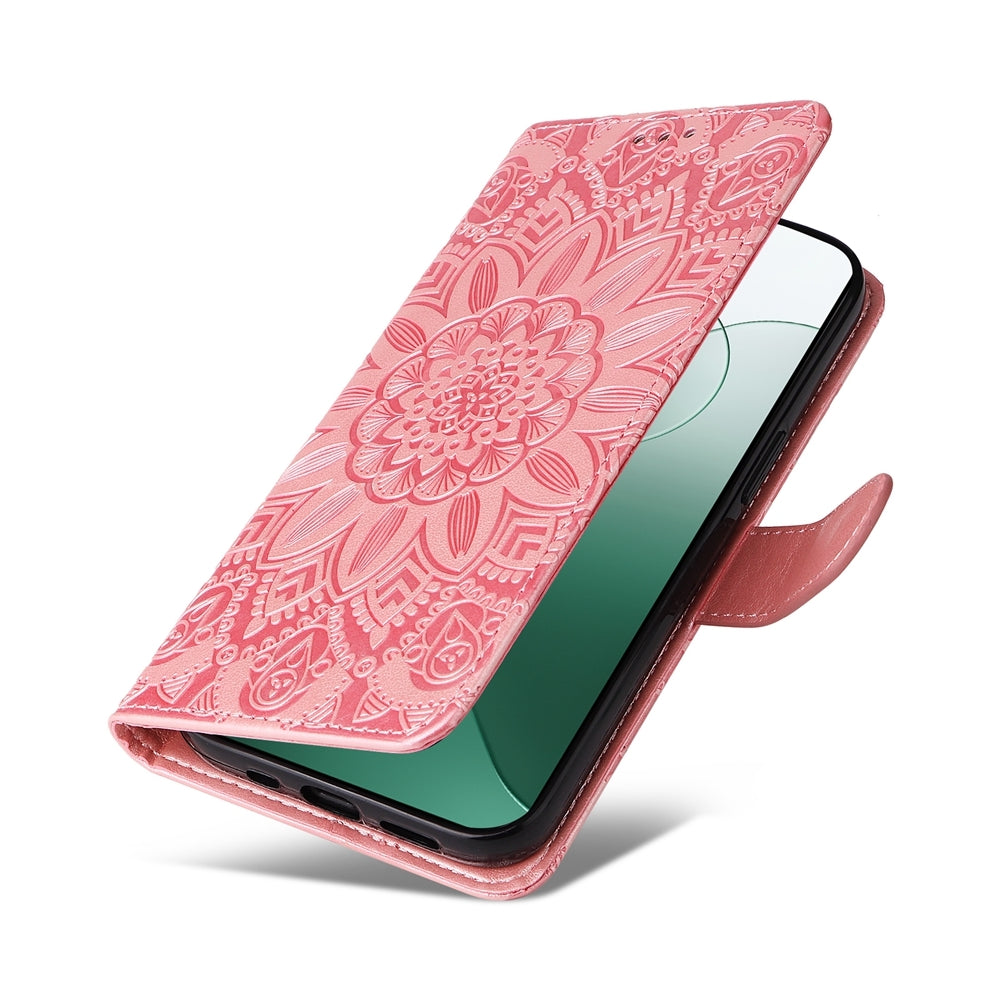 Xiaomi 14 Sunflower Embossed Leather Wallet Phone Case with Kickstand and Card Holder