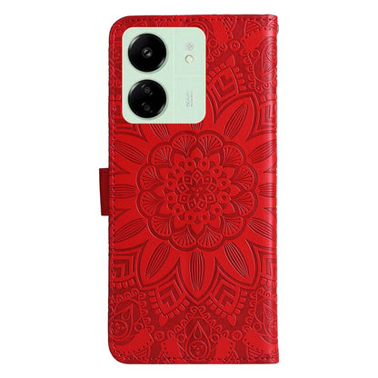 Xiaomi Redmi 13C 4G Sunflower Embossed Leather Wallet Phone Case with Kickstand and Card Holder