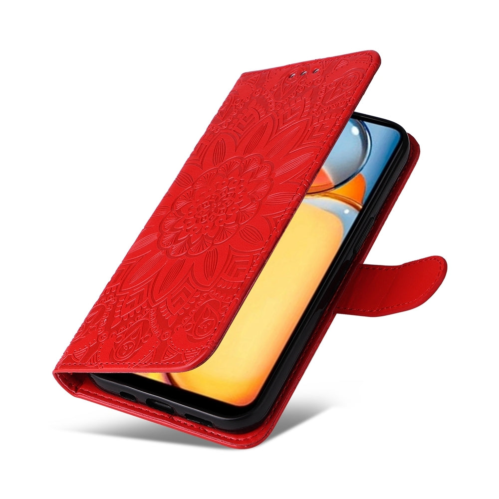 Xiaomi Redmi 13C 4G Sunflower Embossed Leather Wallet Phone Case with Kickstand and Card Holder