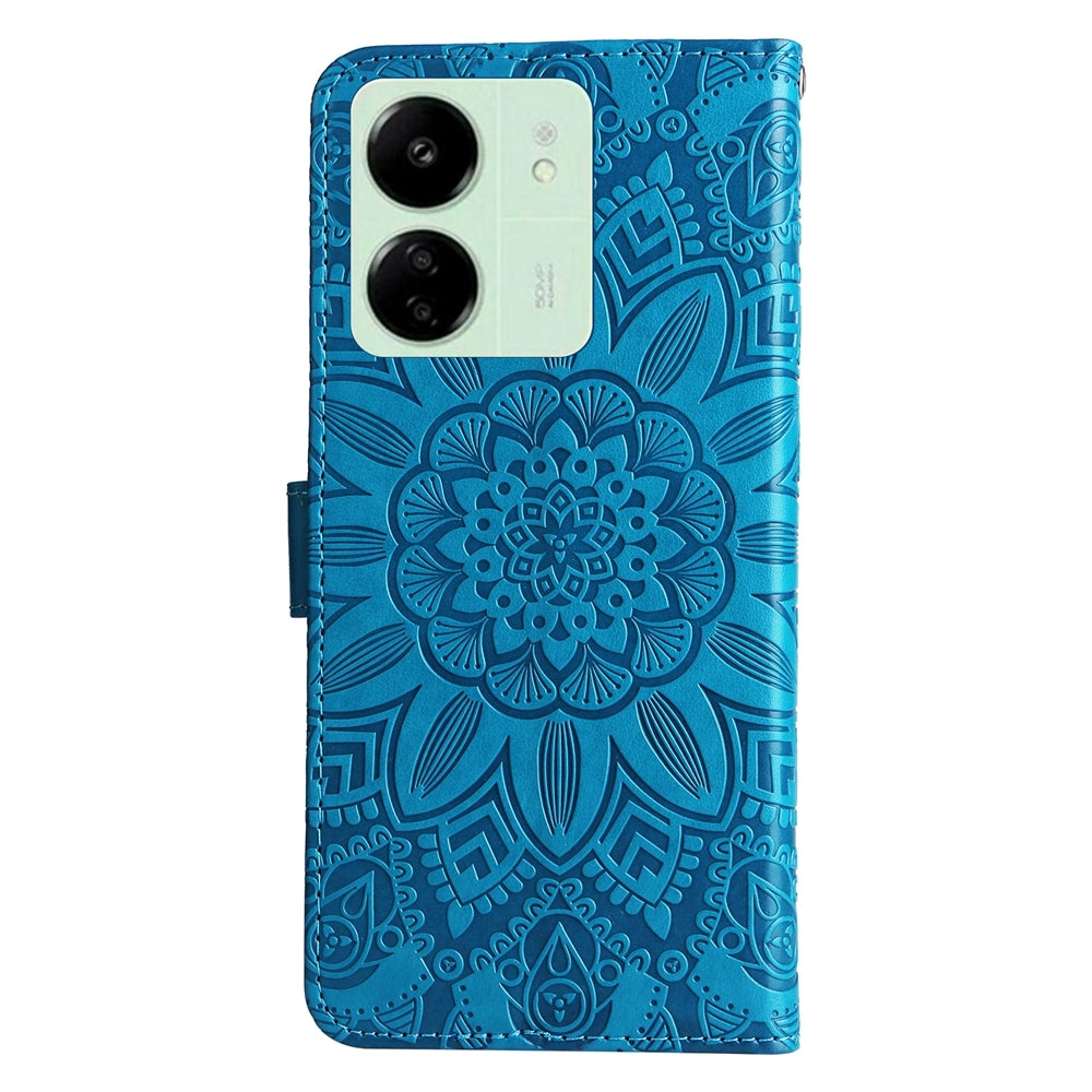 Xiaomi Redmi 13C 4G Sunflower Embossed Leather Wallet Phone Case with Kickstand and Card Holder