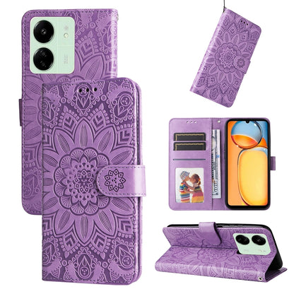 Xiaomi Redmi 13C 4G Sunflower Embossed Leather Wallet Phone Case with Kickstand and Card Holder