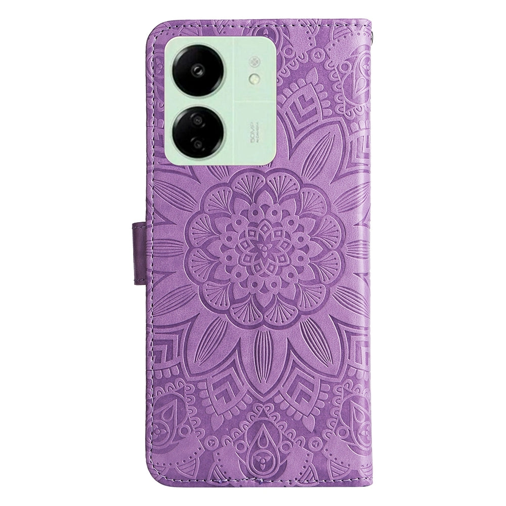 Xiaomi Redmi 13C 4G Sunflower Embossed Leather Wallet Phone Case with Kickstand and Card Holder