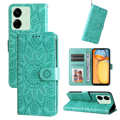 Xiaomi Redmi 13C 4G Sunflower Embossed Leather Wallet Phone Case with Kickstand and Card Holder