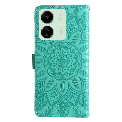 Xiaomi Redmi 13C 4G Sunflower Embossed Leather Wallet Phone Case with Kickstand and Card Holder