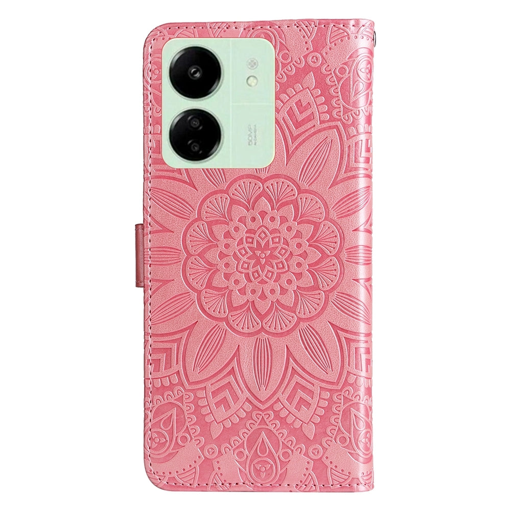 Xiaomi Redmi 13C 4G Sunflower Embossed Leather Wallet Phone Case with Kickstand and Card Holder