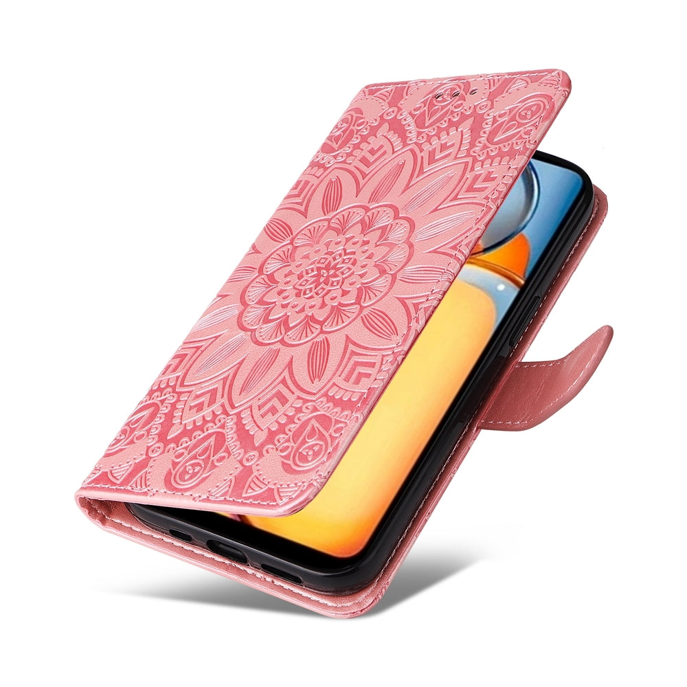 Xiaomi Redmi 13C 4G Sunflower Embossed Leather Wallet Phone Case with Kickstand and Card Holder